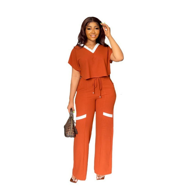 Women's Short-sleeved T-shirt Sports Suit Straight-leg Pants