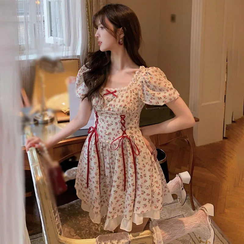 Sweet Puff Sleeve Summer Vintage Dress