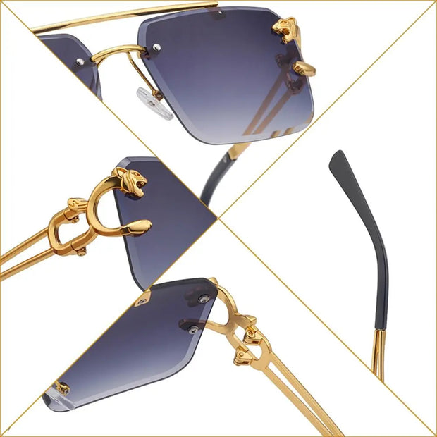 Fashion Retro Cheetah Decoration Sunglasses for Women Men Metal Steampunk Sun Glasses Summer UV400 Shades Trendy Rimless Eyewear