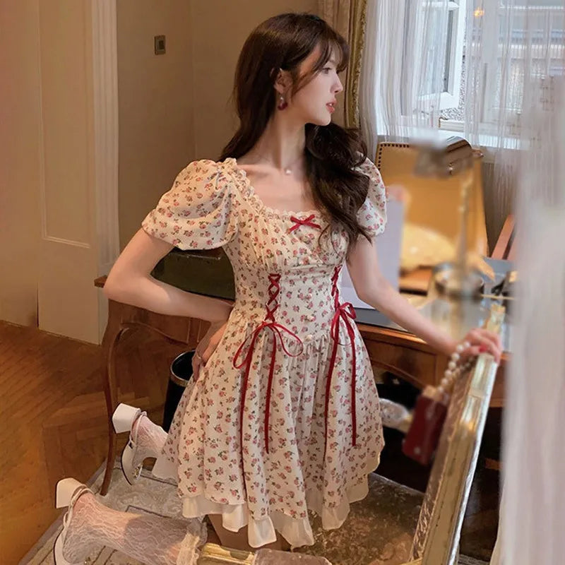 Sweet Puff Sleeve Summer Vintage Dress