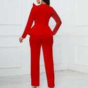 Long Sleeve Mesh Splicing Beads Banquet Plus Size Jumpsuit