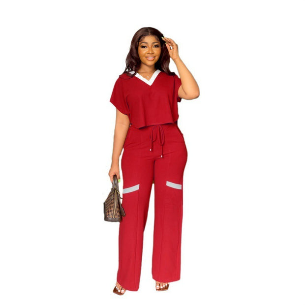 Women's Short-sleeved T-shirt Sports Suit Straight-leg Pants